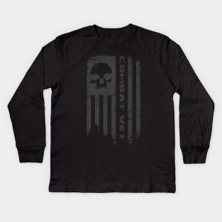 Skull Combat Veteran Flag Subdued Kids Long Sleeve T-Shirt